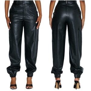 NAKED WARDROBE Black Croc-Embossed Women's Pants NWT
